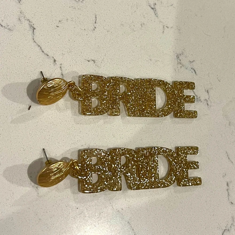 Bride gold sparkly dangle ear rings‎ bridal shower earrings large size